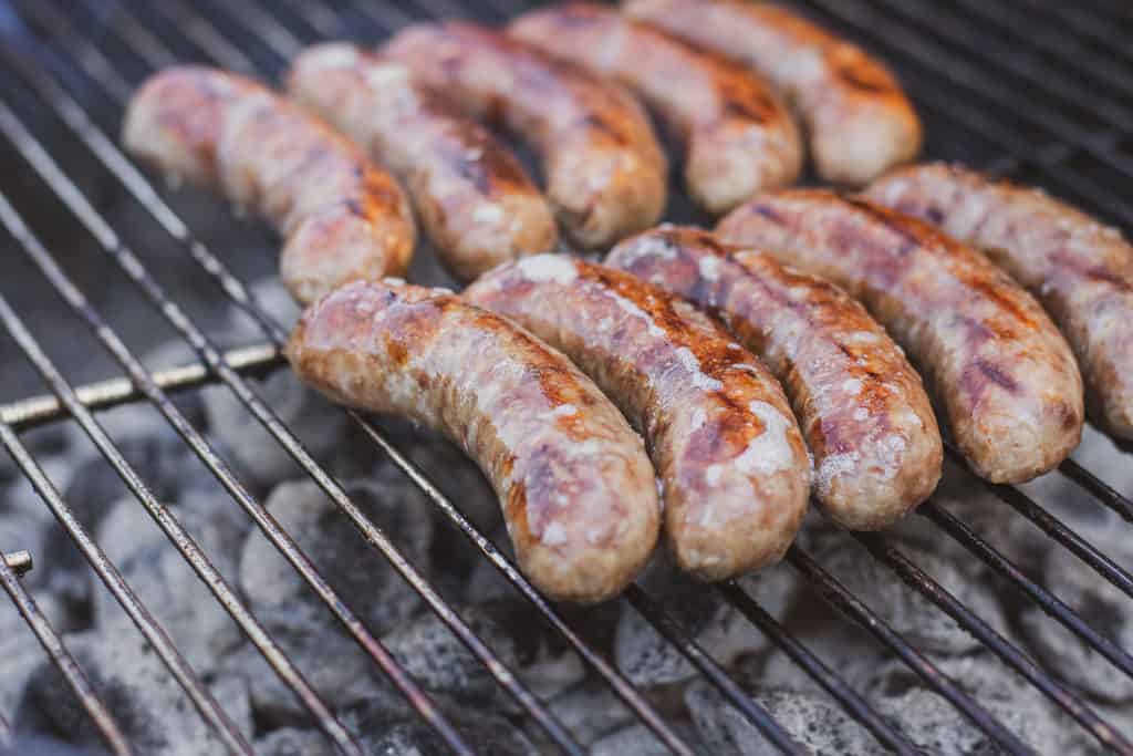 Low carb Wisconsin Beer Brats on a Weber grill.