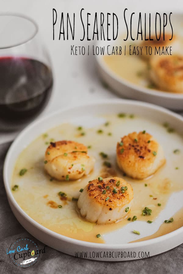 Easy to make keto Pan Seared Scallops recipe. This delicious low carb recipe is perfect for dinner or a quick lunch. #easyketomeal #pansearedscallops
